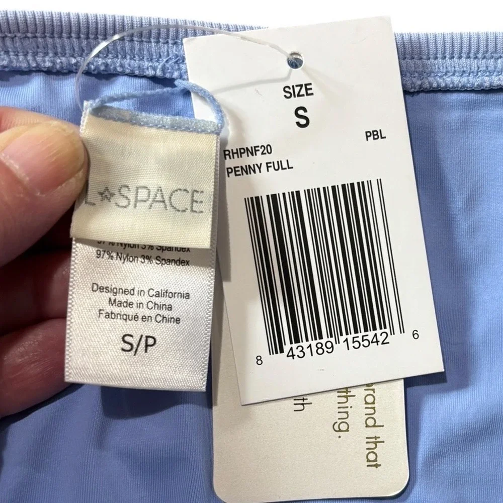 L*Space Penny Full Ribbed Bikini Bottom Light Blue White Stripe‎ Small NWT